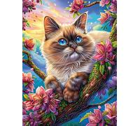 Gato atigrado en un jardín con flores rosas Rompecabezas 1000 Piezas Cartón Para Mayores Dibujo Animado de Paisajes de Cuento de Hadas Terapia Ocupacional Regalo Corporativo Garantía Satisfacción Rega