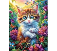 Gato atigrado en un jardín de flores Puzzle 300 Piezas Cartón Blanco Premium Para Coleccionistas Vida silvestre y mascotas Toda La Familia Compatible Marco Estándar Decoración Hogar Regalo Creativo 30