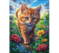 Gato atigrado en un jardín Floral de Invierno Rompecabezas 500 Piezas Cartón para Adultos Y Adolescentes Sueño Mágico de Ciencia Ficción Hobby Colección Toda La Familia Decoración Única Hogar Calidad