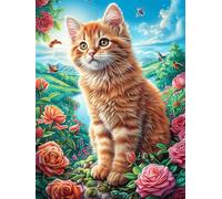 Gato atigrado en un jardín floral Rompecabezas 1000 Piezas Cartón Resistente Para Mayores Sueño Mágico de Ciencia Ficción Desarrollo Lógica Entretenimiento Toda La Familia Decoración Salón Reyes Magos