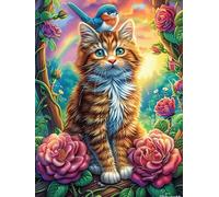 Gato atigrado en un jardín floral Rompecabezas 500 Piezas Cartón Grueso Para Coleccionistas Dibujo Animado de Paisajes de Cuento de Hadas Eventos Team Building Ocio En Casa Regalo Fin De Año Mejor Val