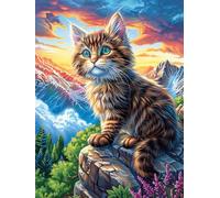 Gato atigrado en una cima rocosa Rompecabezas 500 Piezas Cartón Para Principiantes Sueño Mágico de Ciencia Ficción Actividad Antiestrés Calmar La Mente Garantía Reposición Piezas Regalo Sorpresa 500 P