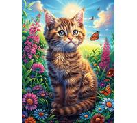 Gato atigrado en una Fuente mágica Puzzle 500 Piezas Papel Mayores Vida Silvestre y Mascotas Terapia Relajación Relajación Mental Más Vendido Original 500 PCS
