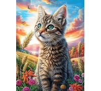 Gato Atigrado en una Pradera Florida Rompecabezas 1000 Piezas Cartón Para Niños Mayores 14 Años Mascota de Vida Silvestre Entretenimiento Casa Antiestrés Detalle San Valentín Detalle Único Original 10