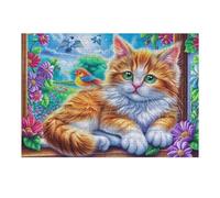 Gato Atigrado Entre Las Flores Rompecabezas 300 Piezas Cartón para Adultos Y Adolescentes para Coleccionistas Decoración Única Hogar Antiestrés Regalo Reyes Magos 300 PCS