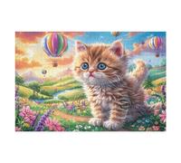 Gato atigrado Globo aerostático jardín de Flores Puzzle 1000 Piezas Maquetas Construir 3D Rompecabezas Educativo para Familia Aliviar Estrés Estera Portátil Moderno 1000 PCS
