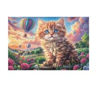 Gato atigrado Globo aerostático jardín de Flores Puzzles 1000 Piezas Moderno Minimalista Rompecabezas Familiar para Adultos 3D Maquetas Construir Aliviar Estrés Decorativo 1000 PCS