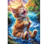 Gato atigrado Jugando en un Arroyo del Bosque Rompecabezas 500 Piezas Cartón para Mayores Animales y Plantas Terapia Ocupacional Regalo Corporativo Garantía Satisfacción Regalo Reyes Magos 500 PCS