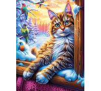 Gato atigrado junto a una ventana en un hogar acogedor Rompecabezas 500 Piezas Cartón Para Adultos Y Adolescentes Vida silvestre y mascotas Hobby Colección Toda La Familia Decoración Única Hogar Calid