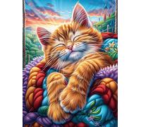 Gato atigrado naranja durmiendo en una manta Rompecabezas 300 Piezas Cartón Para Adultos Sueño Mágico de Ciencia Ficción Estimulación Cognitiva Juego Familiar Decoración Mural Regalo De San Valentín 3