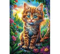 Gato atigrado naranja en jardín florido Puzzles 1000 Piezas Estera Portátil 3D Ciencia ficción sueño mágico Rompecabezas Familiar Para Adultos Aliviar Estrés Decoración Hogar Moderno Creativo 1000 PCS