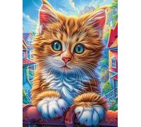 Gato atigrado naranja en un jardín floral Puzzle 300 Piezas Cartón Grueso Para Toda La Familia Sueño Mágico de Ciencia Ficción Desarrollo Lógica Agilidad Mental Actividad Hacer En Grupo Idea De Regalo