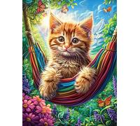 Gato atigrado relajándose en una hamaca Rompecabezas 1000 Piezas Cartón Para Expertos Sueño Mágico de Ciencia Ficción Actividad Familiar Educativa Hobby Colección Reunión Familiar Juegos Regalo Sorpre