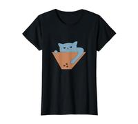 Gato Azul alcanzando golosinas Camiseta gráfica económica, Mujer, Negro, XL