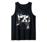 Gato Azul Ruso Fresco con Gafas de Sol Blanco Splash Art Cats Camiseta sin Mangas