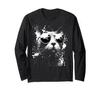 Gato Azul Ruso Fresco con Gafas de Sol Blanco Splash Art Cats Manga Larga