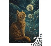 Gato bajo el Cielo Estrellado 1000 Pieza Stock De Cartas Premium Rompecabezas Conjunto para Adultos Desafío Educativo Regalo Decoración De Paredes 52x38cm/1000pcs