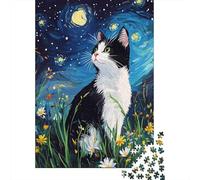 Gato bajo el Cielo Estrellado 1000 Pieza Stock De Cartas Premium Rompecabezas Conjunto para Adultos Desafío Educativo Presente Divertido Decoración De Paredes 38x26cm/1000pcs
