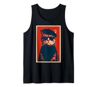 Gato Beatnik con Boina Divertida Novedad gráfica Camiseta sin Mangas