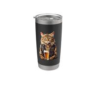 Gato bebiendo cerveza, divertido amante de la cerveza Vaso térmico de acero inoxidable de doble pared