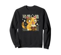 Gato Bebiendo té Boba japonés Kawaii Lindo Divertido Sudadera