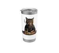 Gato Bebiendo Whisky Vintage Mala Actitud Hombres Amante Del Licor Vaso térmico de acero inoxidable de doble pared