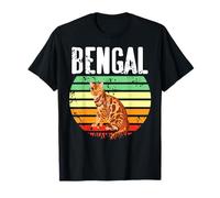 Gato Bengala Retro Atardecer para Amantes de los Felinos Camiseta