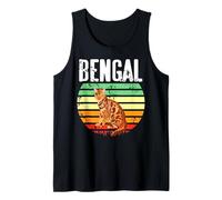 Gato Bengala Retro Atardecer para Amantes de los Felinos Camiseta sin Mangas