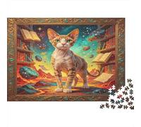Gato Biblioteca fantástica Puzzle de 1000 Piezas Papel Puzzle para Adultos Escenario mágico Juego de Puzzle 1000 Piezas Relajación Decoración Regalo 38x26cm/1000pcs