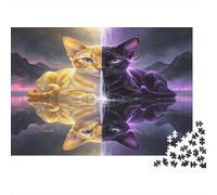 Gato Bicolor Paisaje fantástico Puzzle de 1000 Piezas Puzzle para Adultos Puzzle de Papel Reflejo Nocturno Regalo Familiar Decoración Hogar Relajación 38x26cm/1000pcs