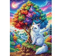 Gato Blanco bajo un árbol arcoíris Rompecabezas 500 Piezas Cartón para Principiantes Sueño Mágico de Ciencia Ficción Días Lluviosos Tiempo Libre En Casa para Reyes Magos Detalle De Cumpleaños 500 PCS