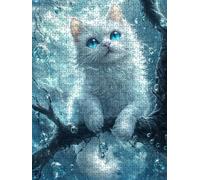 Gato Blanco con Gotas De Agua Puzzle 2000 Piezas, Rompecabezas Adultos Puzzle, Desafiante Puzzles de Decoración Juego de, Entretenimiento Juego Educativo para Toda la Familia DX0YL7-859