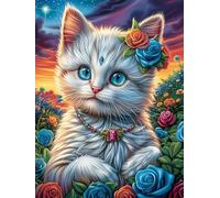 Gato blanco con un collar de flores Rompecabezas 1000 Piezas Cartón Para Principiantes Sueño Mágico de Ciencia Ficción Días Lluviosos Tiempo Libre En Casa Para Reyes Magos Detalle De Cumpleaños 1000 P
