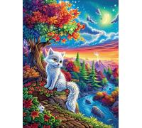 Gato Blanco en Bosque mágico al Atardecer Puzzles 500 Piezas DIY Creativo Animales y Plantas Rompecabezas Familiar para Toda La Familia Juguete Educativo Aliviar Estrés Decorativo 500 PCS