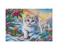 Gato Blanco en el Campo de Nieve Puzzles 300 Piezas Estera Portátil Plegable Frost Flora Sill Rompecabezas para Adultos Desafío Intelectual Aliviar Estrés Decoración Hogar 3D 300 PCS