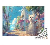 Gato Blanco en el Carrito Mascotas Rompecabezas Puzzle 1000 Piezas - Regalo, Juego Familiar, Decoración del Hogar, Adultos 52x38cm/1000pcs
