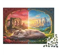 Gato Blanco Fantasía Puzzle de 1000 Piezas Puzzle para Adultos Papel Ruinas Ciudad Mágica Relajación Familia Decoración Regalo 38x26cm/1000pcs