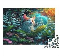 Gato Blanco Naranja Entre Lirios Bosque Iluminado por la Luna Puzzle 1000 Piezas - Rompecabezas, Desafiante, Adultos, Regalo, Juego Familiar, Decoración del Hogar 38x26cm/1000pcs