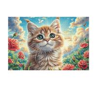 Gato Blanco Naranja tierno mar de Flores Rompecabezas 1000 Piezas Cartón para Parejas Actividad Tiempo Libre Terapia Relajación Decoración Salón Regalo Sorpresa 1000 PCS/75x50cm