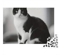 Gato Blanco Negro Rompecabezas 1000 Piezas Adultos Gato Esmoquin Sentado Elegante Premium Grueso Resistente Vibrante Desafiante Juego Familiar 52x38cm/1000pcs