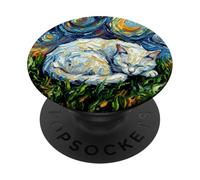 Gato Blanco Noche Estrellada durmiendo felino y Luna ilustración PopSockets PopGrip Adhesivo