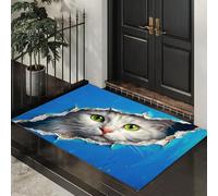 Gato Blanco Realista Alfombra de Recibidor - Mascotas Haciendo Cosas Graciosas Resistente y Antideslizante Felpudo - 80 x 120 cm