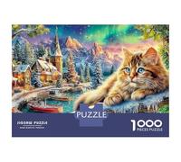 Gato Bonito por el Río, Pueblo de Cuentos de Hadas y Arte Puzzle 1000 Piezas Entretenimiento Creativo Decoración Familiar Alivio del Estrés A Partir De 14 Años 38x26cm/1000pcs