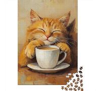 Gato Bonito Taza de Café Puzzle de 1000 Piezas Papel para Adultos Juego de Puzzle 1000 Piezas Relax Concentración Regalo Hogar 70x50cm/1000pcs