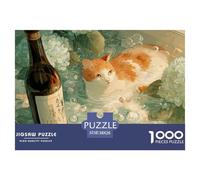 Gato Botella de Vino Puzzle de 1000 Piezas Puzzle para Adultos Relajante Foco Papel para Hogar Regalo 38x26cm/1000pcs