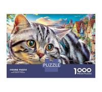 Gato Británico de Pelo Corto Cat en la Ciudad Encantada Art Puzzles 1000 Piezas Juguete Colorido Pinturas Famosas Desafiante Cubo Infinito para Adultos Y Jóvenes 70x50cm/1000pcs