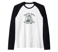 Gato Bruja de Halloween Dice Estoy aquí para Remover la Olla Camiseta Manga Raglan
