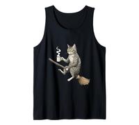 Gato Brujo Divertido en Escoba con Café Vintage Camiseta sin Mangas