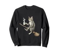 Gato Brujo Divertido en Escoba con Café Vintage Sudadera
