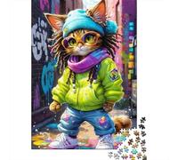 Gato Callejero Graffiti Puzzle de 1000 Piezas Cartón para Adultos Estilo Arte Urbano Juego de Puzzle 1000 Piezas Relajación Decoración Regalo 38x26cm/1000pcs